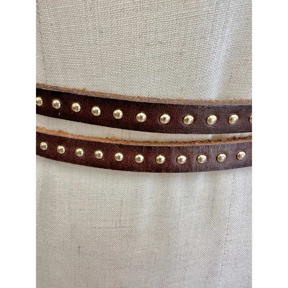 1937 Accessories Genuine Leather Studded Brown Double Wrap Belt Womens ML Boho